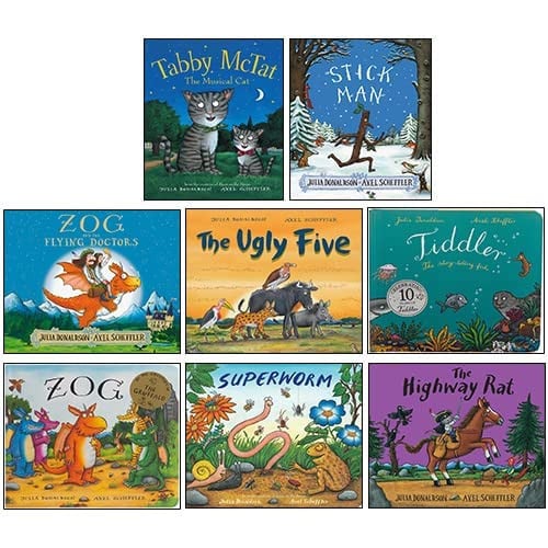 Julia Donaldson and Axel Scheffler Early Readers Collection 8 Books Set (Stick Man, Tabby McTat, Zog, Zog and the Flying Doctors, The Highway Rat, The Ugly Five, Tiddler, Superworm)