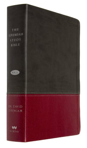 The Jeremiah Study Bible, NKJV: Charcoal/Burgundy LeatherLuxe® w/thumb index What It Says. What It Means. What It Means For You.