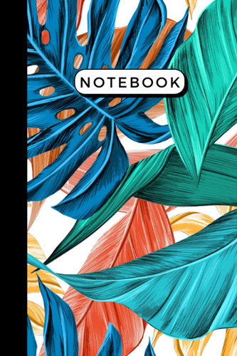 Notebook | Lined Paperback Journal | 6 x 9 Inches | 120 Pages | Palm Leaves | Blue and Green | Fronds