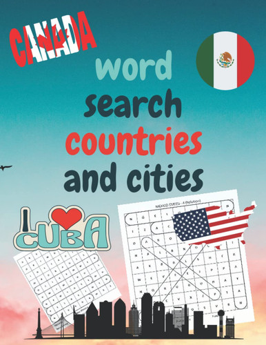 word search countries and cities usa canada cuba mexico for kids 4-8 ages in Large print with Solutions: countries and cities usa canada cuba mexico word search