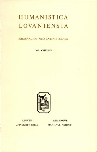 Humanistica Lovaniensia Journal of Neo-Latin Studies