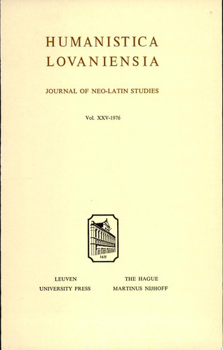 Humanistica Lovaniensia Journal of Neo-Latin Studies