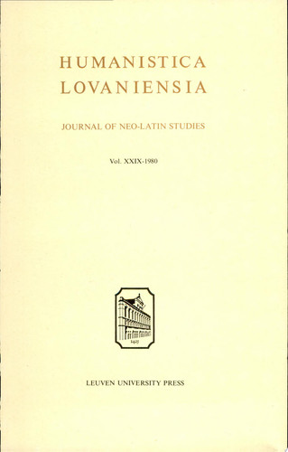 Humanistica Lovaniensia Journal of Neo-Latin Studies