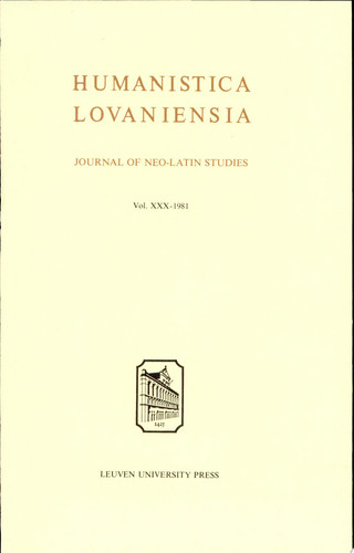 Humanistica Lovaniensia Journal of Neo-Latin Studies