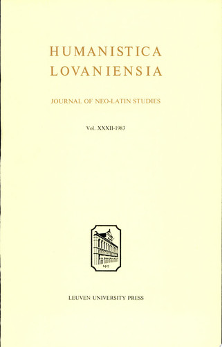 Humanistica Lovaniensia Journal of Neo-Latin Studies
