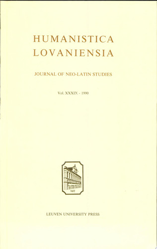 Humanistica Lovaniensia Journal of Neo-Latin Studies