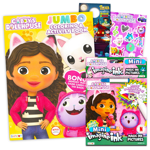 Cover of Gabby's Dollhouse Coloring Books for Girls ~ Bundle with Gabby's Dollhouse Jumbo Coloring and Activity Book, Imagine Ink, Princess Stickers, and More (Gabby's Dollhouse Coloring Pack)