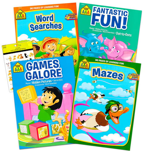 Cover of School Zone - Activity Book Set - 352 Pages, Ages 4 and up, Mazes, Hidden Pictures, Dot-To-Dots, Crosswords, Word Searches with Stickers (School Zone Workbook Series)
