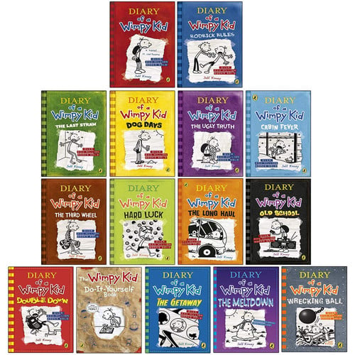 Diary of a Wimpy Kid 15 Books Collection Set by Jeff Kinney (The Meltdown & Wrecking Ball [Hardcover])