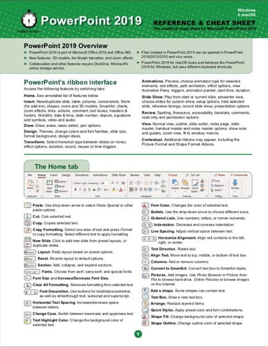 PowerPoint 2019 Reference and Cheat Sheet The Unofficial Cheat Sheet Reference for Microsoft PowerPoint 2019
