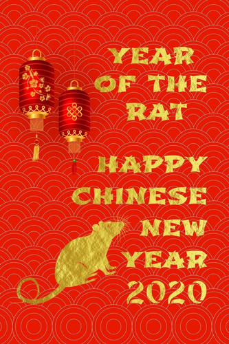 Year of the Rat - Happy Chinese New Year 2020 Blank Lined Journal / Notebook - Lanterns and Gold Color Letters on Red Cover - Gift for Women, Girls, Men, Family and Friends