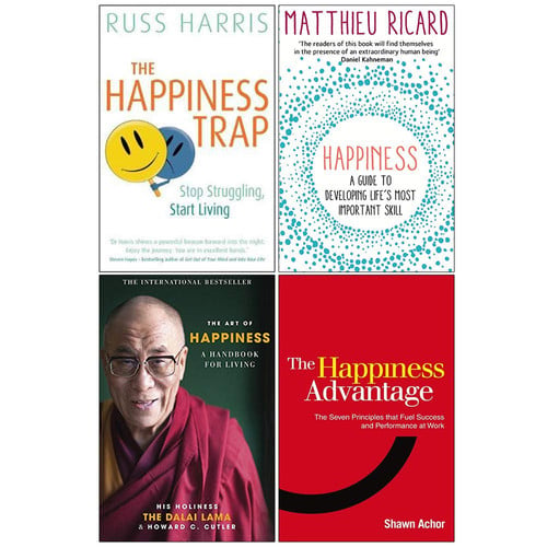The Happiness Trap, Happiness A Guide to Developing Life's Most Important Skill, The Art of Happiness, The Happiness Advantage 4 Books Collection Set