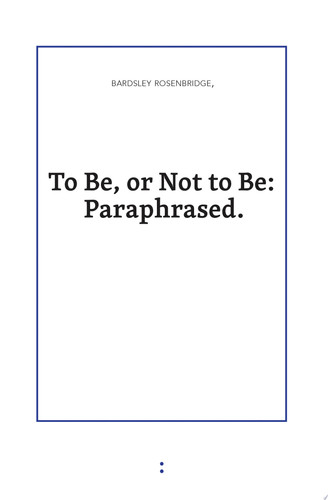 To Be, Or Not to Be Paraphrased
