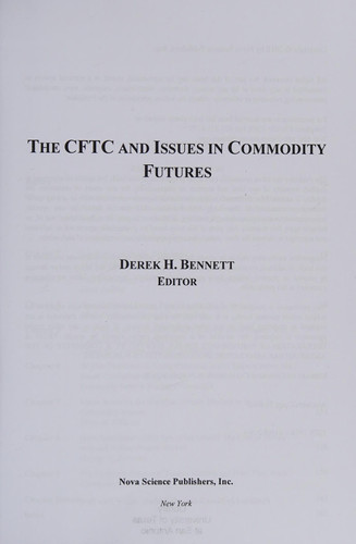 The CFTC and Issues in Commodity Futures
