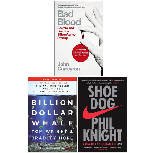Bad Blood, Billion Dollar Whale, Shoe Dog 3 Books Collection Set