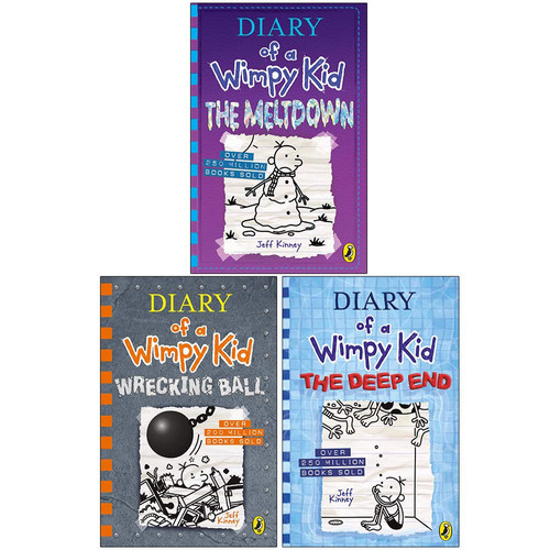 Diary of a Wimpy Kid Collection 3 Books Set by Jeff Kinney (The Meltdown, Wrecking Ball, The Deep End)