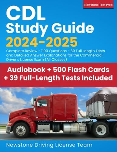 CDL Study Guide 2024-2025 Audiobook + 500 Flash Cards + 39 Full-length Tests Included