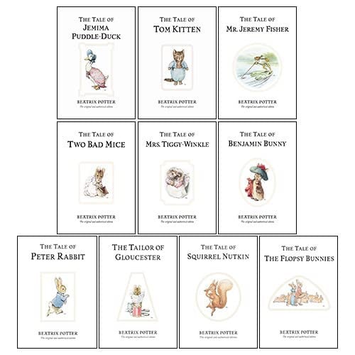 Peter Rabbit Library 10 Books Collection Set By Beatrix Potter(Flopsy Bunnies, Jemima Puddle-Duck, Tom Kitte, Mr Jeremy Fisher,Tiggy-Winkle, Two Bad Mice, Benjamin Bunny, Tailor of Gloucester, Squirrel Nutkin & Tale Peter Rabbit)