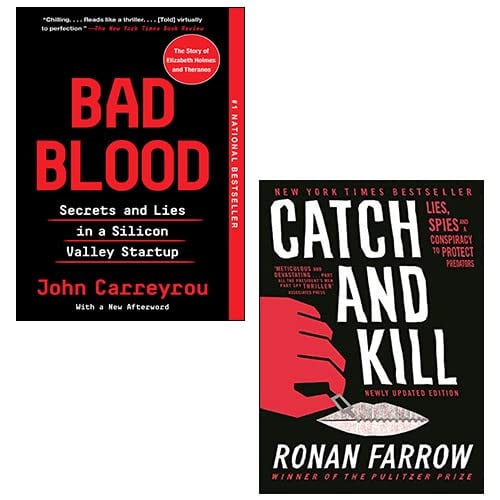 Bad Blood By John Carreyrou And Catch and Kill By Ronan Farrow 2 Books Collection Set