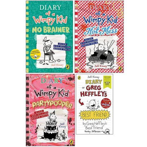 Diary of a Wimpy Kid: Books 18–20 + Greg Heffley’s Best Friend – 4 Book Bundle (Jeff Kinney) (No Brainer, Hot Mess, Partypooper)
