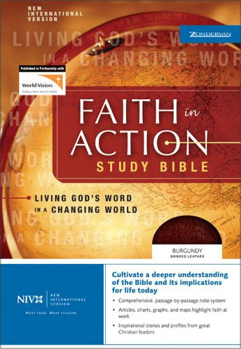 Faith in Action Study Bible New International Version, Burgundy, Bonded Leather