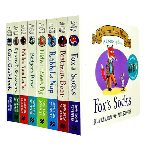 Julia Donaldson Tales From Acorn Wood Series Collection 8 Books Set (Fox's Socks, Hide-and-seek Pig, Postman Bear, Rabbit's Nap, Cat's Cookbook, Squirrel's Snowman, Mole's Spectacles, Badger's Band)