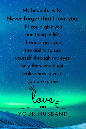 My beautiful wife, Never forget that I love you. If I could give you one thing in life, I would give you the ability to see: ... for your wife to show ... you love her. | Lined Blank 6"x9"| 12O pages