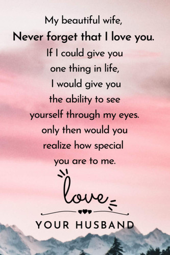 My beautiful wife, Never forget that I love you. If I could give you one thing in life, I would give you the ability to see: ... for your wife to show ... you love her. | Lined Blank 6"x9"| 12O pages