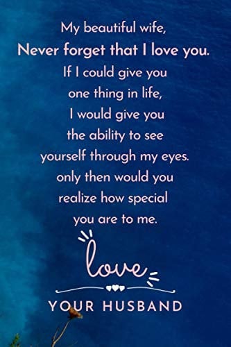 My beautiful wife, Never forget that I love you. If I could give you one thing in life, I would give you the ability to see: ... for your wife to show ... you love her. | Lined Blank 6"x9"| 12O pages