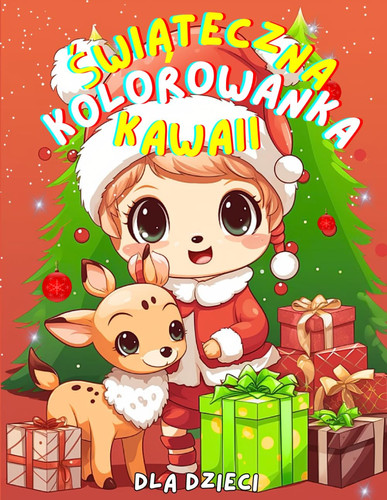 Świąteczna kolorowanka Kawaii: Urocza Książeczka Bożonarodzeniowa dla dzieci |Prezent pod Choinkę i Mikołajki | Proste ilustracje