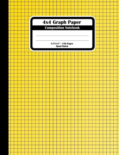 4x4 Graph Paper Composition Notebook Square Grid Or Quad Ruled Paper. Large Size Notebook With 120 Sheets, Yellow Squares Book Cover.