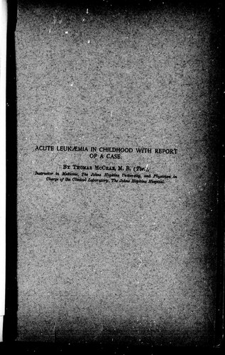 Cover of Acute leukaemia in childhood with report of a case