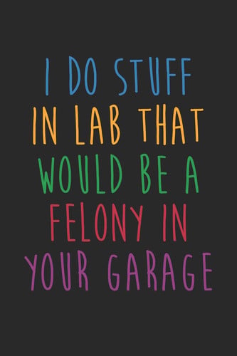 Science Puns Notebook - I Do Stuff in Lab That Would Be a Felony in Your Garage - Science Puns Journal Medium College-Ruled Journey Diary, 110 Page, Lined, 6x9 (15. 2 X 22. 9 Cm)