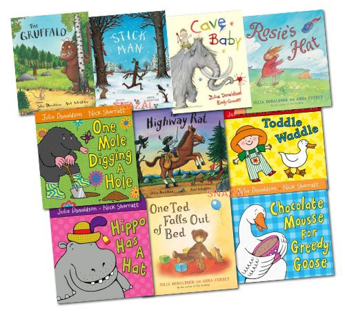 Julia Donaldson Gruffalo Collection 10 Books Set (The Gruffalo, Stick Man, Cave Baby, One Mole, Hippo Has A Hat, Chocolate Mousse For Greedy Goose, Rosie's Hat, One Ted, Toddle Waddle) (Gruffalo Collection)