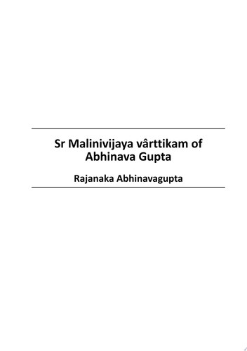 Sr Malinivijaya v?rttikam of Abhinava Gupta - Rajanaka Abhinavagupta