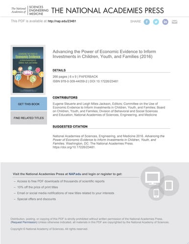 Cover of Advancing the Power of Economic Evidence to Inform Investments in Children, Youth, and Families