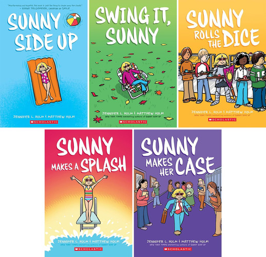 Sunny 5 Books Series. Sunny Side Up, Swing it, Sunny Rolls the Dice, Sunny Makes a Splash, Sunny Makes Her Case
