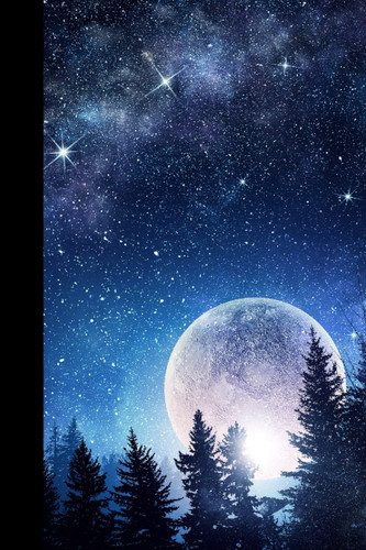 Notebook | Lined Paperback Journal | 6 X 9 Inches | 120 Pages | Moon | Stars | Outer Space | Trees