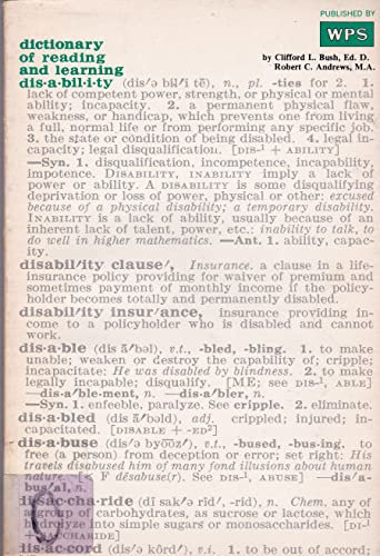 Cover of Dictionary of reading and learning disability