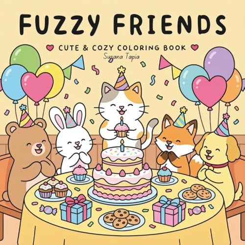 Fuzzy Friends: Cute and Cozy Coloring Book: 50 Enchanting Designs for Stress Relief and Relaxation featuring Kawaii Animals and Cozy Scenes for Kids, Teens, and Adults