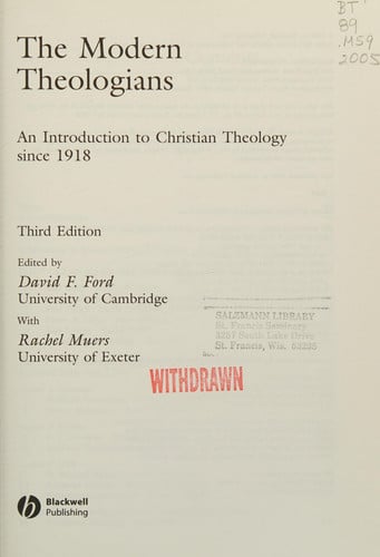 The Modern Theologians An Introduction to Christian Theology Since 1918