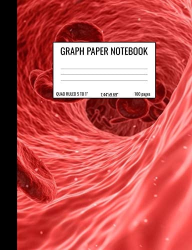 Graph Paper Notebook Quad Ruled 5 Squares Per Inch Notebook for Students, Math and Science Composition Notebook - Blood Cells Anatomy Health