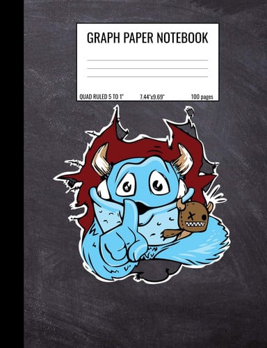 Graph Paper Notebook Quad Ruled 5 Squares Per Inch Notebook for Students, Math and Science Composition Notebook - Cute Blue Monster on Chalkboard