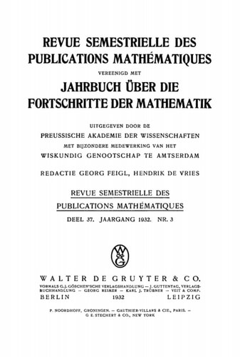 Revue semestrielle des publications mathématiques: Deel 37, 3 Jaargang 1932