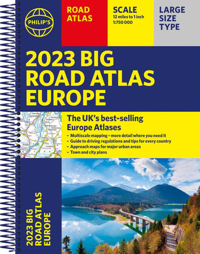 2023 Philip's Big Road Atlas Europe (A3 Spiral Binding)