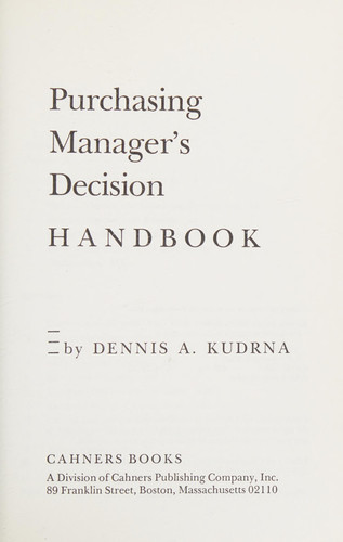 Purchasing manager's decision handbook